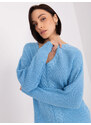 Fashionhunters Světle modrý dámský svetr s manžetami