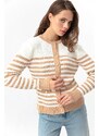 Lafaba Women's Tan Gold Buttons Striped Knitwear Cardigan