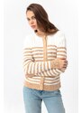 Lafaba Women's Tan Gold Buttons Striped Knitwear Cardigan