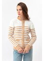 Lafaba Women's Tan Gold Buttons Striped Knitwear Cardigan