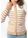 Lafaba Women's Tan Gold Buttons Striped Knitwear Cardigan