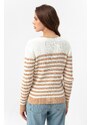 Lafaba Women's Tan Gold Buttons Striped Knitwear Cardigan