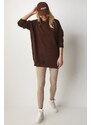 Happiness İstanbul Women's Brown Oversized Knitwear Sweater