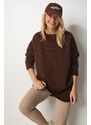 Happiness İstanbul Women's Brown Oversized Knitwear Sweater