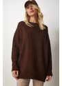 Happiness İstanbul Women's Brown Oversized Knitwear Sweater