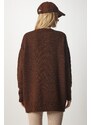 Happiness İstanbul Women's Brown Oversized Knitwear Sweater