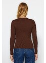 Trendyol Brown Základní pletený svetr s výstřihem