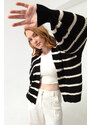 Lafaba Women's Black Oversize Striped Knitwear Cardigan