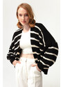 Lafaba Women's Black Oversize Striped Knitwear Cardigan