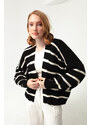 Lafaba Women's Black Oversize Striped Knitwear Cardigan