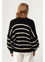 Lafaba Women's Black Oversize Striped Knitwear Cardigan