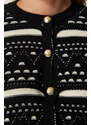 Happiness İstanbul Štěstí İstanbul Dámské černé vzorované dvouvrstvé tlusté pletené svetr