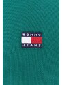 Bavlněná mikina Tommy Jeans pánská, zelená barva, hladká
