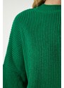 Happiness İstanbul Dámské tmavě zelené oversize základní pletený svetr