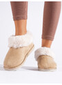 Women's fur beige slippers Shelvt