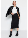 Trendyol Black Midi Lined Mesh Fabric High Waist Knitted Skirt