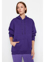 Trendyol Purple Thick Fleece Inside Oversized/Wide Fit With a Hooded Basic Knitted Sweatshirt
