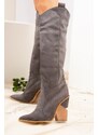 Fox Shoes Women's High Heels Dark Gray Suede Boots