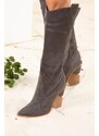 Fox Shoes Women's High Heels Dark Gray Suede Boots