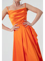 Lafaba Women's Orange Satin Evening &; Prom Dress with Ruffles and a Slit