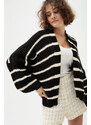 Lafaba Women's Black Oversize Striped Knitwear Cardigan