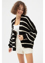 Lafaba Women's Black Oversize Striped Knitwear Cardigan