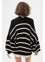 Lafaba Women's Black Oversize Striped Knitwear Cardigan