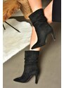 Fox Shoes R404020302 Women's Black Suede Thin Heeled Pleated Boots