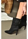 Fox Shoes R404020302 Women's Black Suede Thin Heeled Pleated Boots