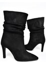 Fox Shoes R404020302 Women's Black Suede Thin Heeled Pleated Boots