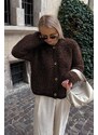 Madmext Brown Buttoned Boucle Knitwear Cardigan