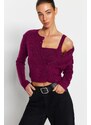 Trendyol Purple Crop Soft Textured Button Detailed Blouse Cardigan Knitwear Suit