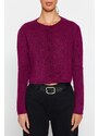 Trendyol Purple Crop Soft Textured Button Detailed Blouse Cardigan Knitwear Suit