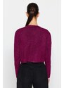 Trendyol Purple Crop Soft Textured Button Detailed Blouse Cardigan Knitwear Suit