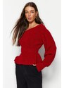 Trendyol červený pletený svetr s balónkovým rukávem