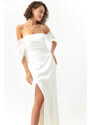 Lafaba Women's White Princess Sleeve Organza Long Evening Dress