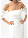 Lafaba Women's White Princess Sleeve Organza Long Evening Dress