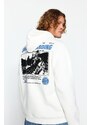 Trendyol Ecru Oversize/Wide-Fit Fluffy Ski Printed Fleece Inner Cotton Sweatshirt