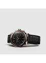 Corniche Watches Zlaté pánské hodinky Corniche s koženým páskem Chronograph Steel with Rose Gold Black dial 39MM