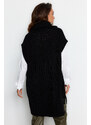 Trendyol černý límec na zip s bočním kravatovým detailem pletený svetr