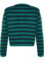 Trendyol zelený pruhovaný pruhovaný pletený svetr s měkkou texturou