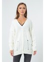 Lafaba Women's White Ripped Detailed Knitwear Cardigan