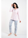 Italian Fashion Dámské pyžamo Emilly, dlouhý rukáv, dlouhé kalhoty - růžová/potisk
