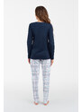 Italian Fashion Glamour dámské pyžamo, dlouhý rukáv, dlouhé kalhoty - námořnická modrá/potisk