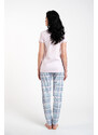 Italian Fashion Glamour dámské pyžamo, krátký rukáv, dlouhé nohavice - růžová/potisk