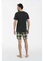 Italian Fashion Pánské pyžamo Seward, krátký rukáv, krátké kalhoty - tmavě melanž/potisk