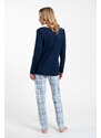 Italian Fashion Dámské pyžamo Emilly, dlouhý rukáv, dlouhé kalhoty - tmavě modrá/potisk
