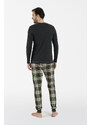 Italian Fashion Pánské pyžamo Seward dlouhé rukávy, dlouhé kalhoty - tmavě melanž/potisk