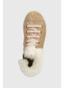 Dětské semišové zimní boty Pom D'api SWAG ZIP FUR béžová barva