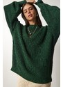 Happiness İstanbul Štěstí İstanbul Dámský smaragdově zelený oversize základní pletený svetr